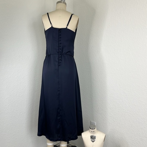 Low Classic Slim Cowl Dress Navy Button Belted - Picture 7 of 13